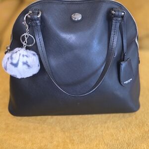 Coach Black Leather Shoulder Bag with Pom Charm